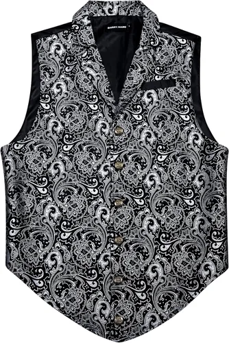 Miniatura 4 de Barry.Wang Chaleco victoriano de seda para hombre, conjunto de corbata con cuello a medida, chaleco gótico steampunk de cachemira, formal, fiesta
