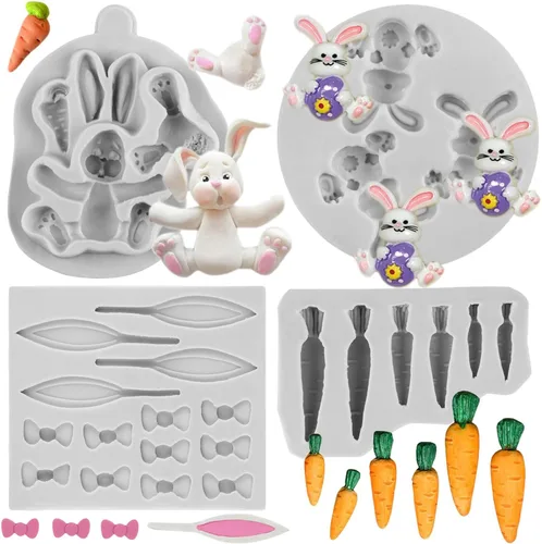 Miniatura 10 de Molde de silicona de conejo de Pascua, orejas de conejo, moldes de fondant de chocolate para decoración de pasteles, decoración de cupcakes, pasta