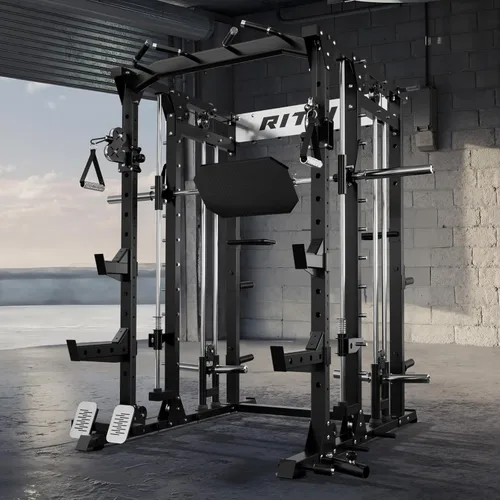 Miniatura 8 de RitFit Máquina Buffalo Smith, jaula eléctrica con sistema LAT-Pull Down y sistema de cruce de cables, estante de sentadillas todo en uno