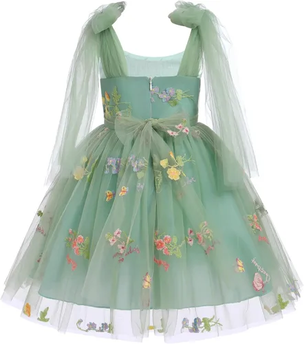 Miniatura 2 de Vestido de tul de encaje con floal para niña de flores, vestido de princesa sin espalda para boda, dama de honor, concurso de comunión, vestido maxi