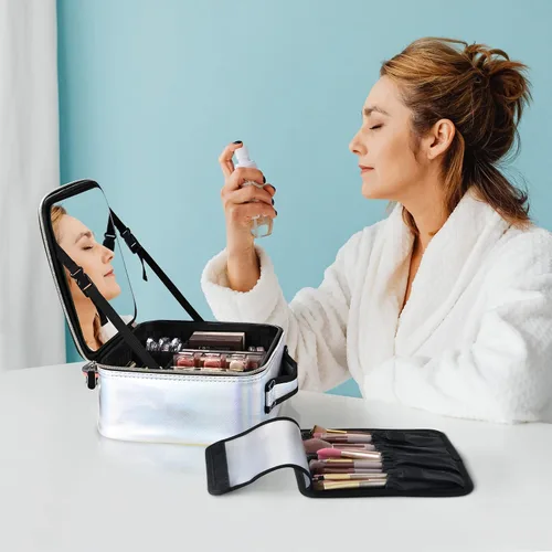 Miniatura 5 de BYOOTIQUE Bolsa de maquillaje de viaje para maquillaje, estuche de almacenamiento de cosméticos de 10 pulgadas, caja de almacenamiento portátil
