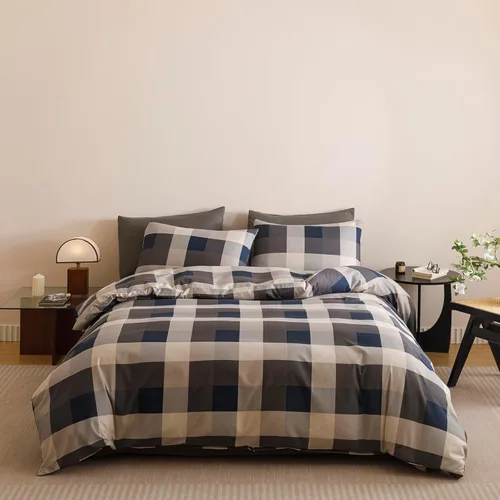 Miniatura 21 de Juego de edredón Wellboo, juego de ropa de cama Queen, color sólido, azul marino y blanco degradado, edredón de algodón, moderno, liso, suave