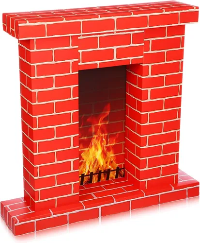 Miniatura 8 de AmazingSpark Chimenea de cartón navideño 3D falso 35.5 x 31.5 x 8 pulgadas, chimenea corrugada con accesorios de fotos de fuego, soporte de cartón