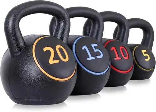 JupiterForce Juego de pesas rusas de agarre ancho, 4 piezas de pesas rusas de entrenamiento de fuerza, juego de pesas de 5 libras, 10 libras, 15