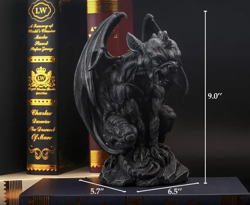 Miniatura 2 de JORAE Estatua de gárgola con alas para interior y exterior, decoración del hogar, escultura de guardián sentado, figuras de Halloween, 9 pulgadas