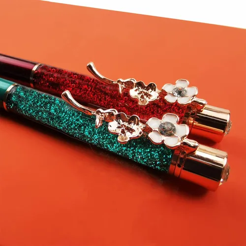 Miniatura 5 de Oddmoal Paquete de 12 bolígrafos flotantes coloridos de tubo vacío con flor líquida llena de arena, bolígrafos creativos de metal con giro vacío