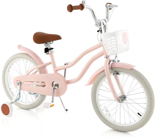 Miniatura 29 de COSTWAY Bicicleta para niños de 12, 14, 16, 18 pulgadas, bicicleta para niños con ruedas de entrenamiento, frenos de mano y posavasos, sillín
