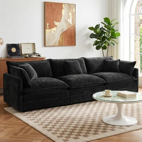 Miniatura 18 de GNIXUU 76" Modular Sectional Sofa, Beige Loveseat Sofa Cloud 2 Seater Couch, Comfy Chenille Love Seats 25" Deep Seat with 2 Pillows for Small Spaces
