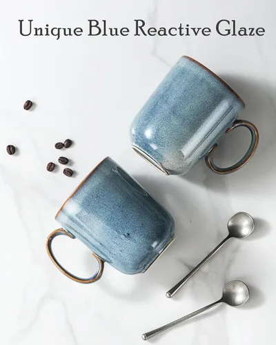 Miniatura 6 de UNICASA Taza de café – Juego de 4 tazas de té de cerámica de 14 onzas, cereales de porcelana, tazas con asa grande para café, té, leche, café