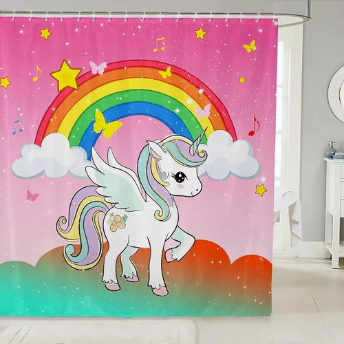 Miniatura 21 de Cortina de ducha de unicornio para niños, cortina de baño de dinosaurio de dibujos animados, conjuntos de accesorios de baño Kawaii de animales