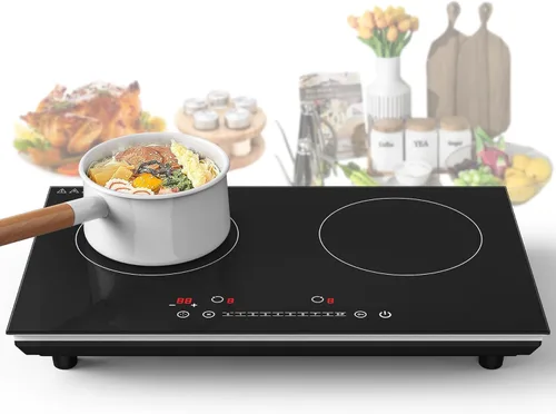VBGK Cocina de doble inducción,Cocina de inducción de 4000 W 2 quemadores,Placa caliente de 110 V quemador eléctrico Placa de cocción de inducción