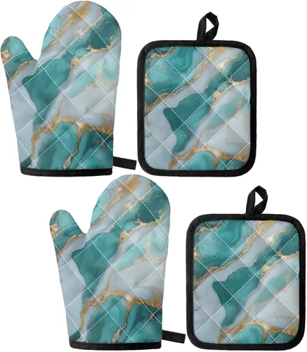 Miniatura 23 de UNICEU Juego de 4 manoplas de horno personalizadas y soportes para ollas, decoración de cocina, guantes protectores personalizados para hornear