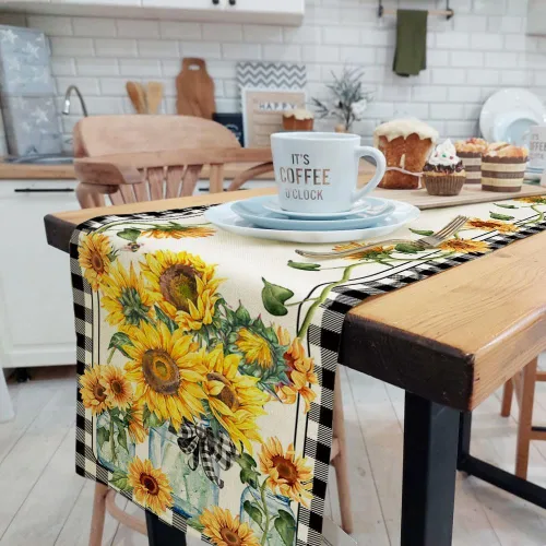 Miniatura 4 de Camino de mesa de girasol, camino de mesa de otoño a cuadros para comedor, cocina, sala de estar, vacaciones y decoración de mesa de fiesta, 13 x 72
