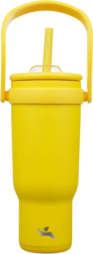 Miniatura 57 de Konokyo Vaso de 14 onzas con asa lateral, botella de agua aislada con popote y tapa 2 en 1, taza de acero inoxidable, taza de café de viaje