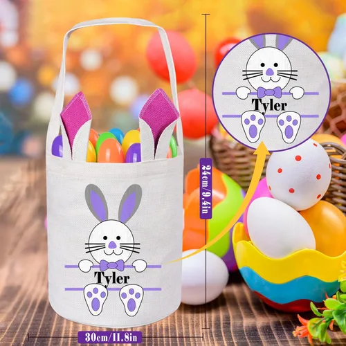Miniatura 3 de Paquete de 2 cestas de Pascua personalizadas para niños y niñas, regalos de Pascua personalizados de Touber, cesta de Pascua para conejito