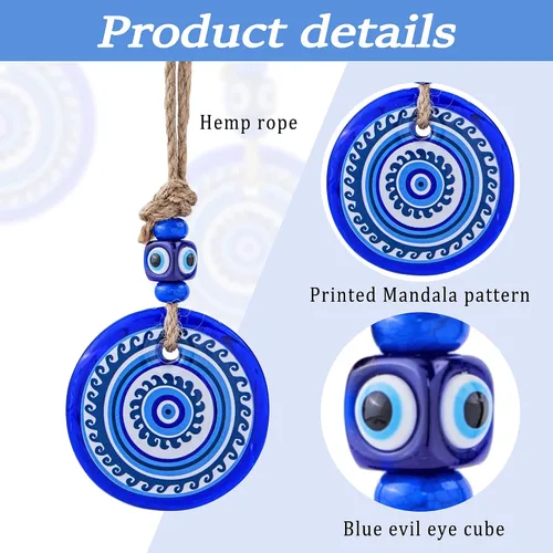 Miniatura 4 de Amuleto grande de cristal de 3 pulgadas con diseño de mandala de ojo turco con cuentas de Nazar para el hogar, adorno colgante de pared para árbol