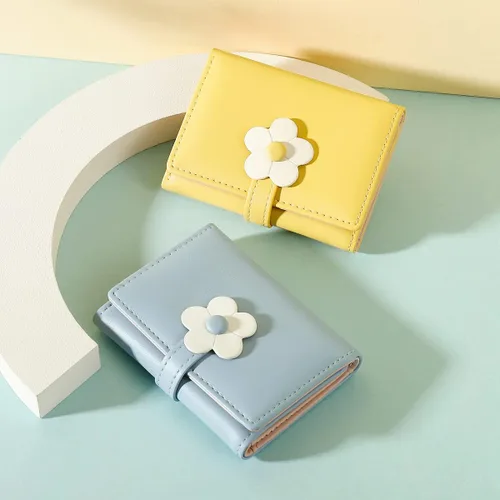 Miniatura 5 de Sunwel Fashion Pequeña y bonita cartera de tres pliegues delgada cartera con ventana de identificación/foto tarjetero con hebilla