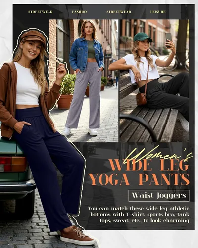 Miniatura 92 de Neer - Conjunto de 3 pantalones de yoga de pierna ancha para mujer - Pantalones deportivos cómodos, holgados, de cintura alta y casuales
