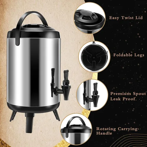 Miniatura 3 de Mifoci Dispensador de bebidas aislado de acero inoxidable, dispensador de bebidas de agua caliente, urnas de café, soporte para bebidas frías