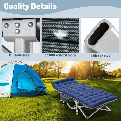 Miniatura 5 de Slsy Catre de camping plegable XXL de gran tamaño para adultos con almohadilla, catres de dormir portátiles acolchados, cama de campamento con bolsa