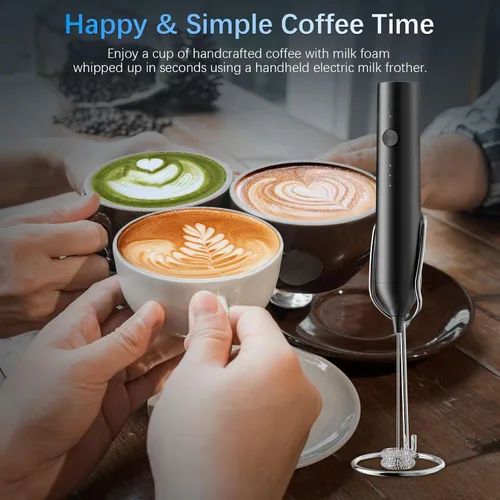 Miniatura 7 de Espumador de leche recargable con soporte, varita espumadora eléctrica, máquina de espuma de café de mano, desmontable de acero inoxidable