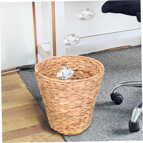 Miniatura 9 de Cesta de basura tejida de ratán, cesta de basura para oficina, cesta de almacenamiento de jacinto, cesta de basura tejida con paja, cesta