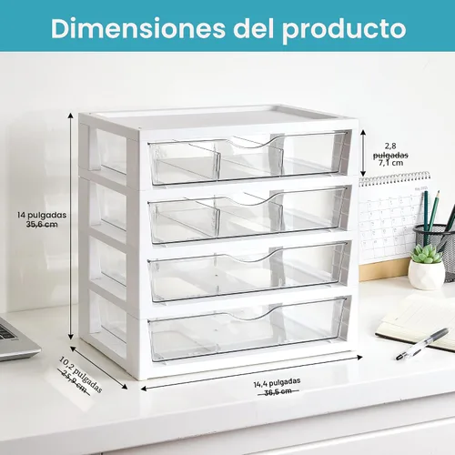 Miniatura 2 de Vtopmart Organizador de escritorio transparente, organizador de archivos de escritorio de 4 niveles con cajones, organización de escritorio