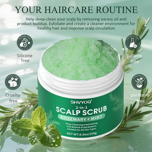 Miniatura 6 de SHVYOG Exfoliante para el cuero cabelludo, exfoliante de romero con menta y sal marina, champú exfoliante aclarante anticaspa para limpieza profunda