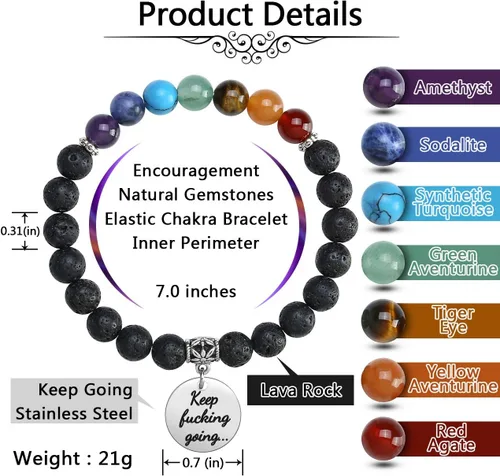 Miniatura 17 de Top Plaza Pulsera de cuentas de 7 chakras para yoga, reiki, cristales curativos, pulsera de cuentas de piedras preciosas de amistad, pulsera