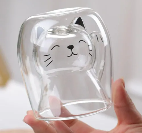 Miniatura 3 de ANSQU Linda taza de té de gato, tazas de café de doble pared de vidrio, vaso de chupito de espresso, taza de leche (6.8 fl oz/6.8 oz), regalos