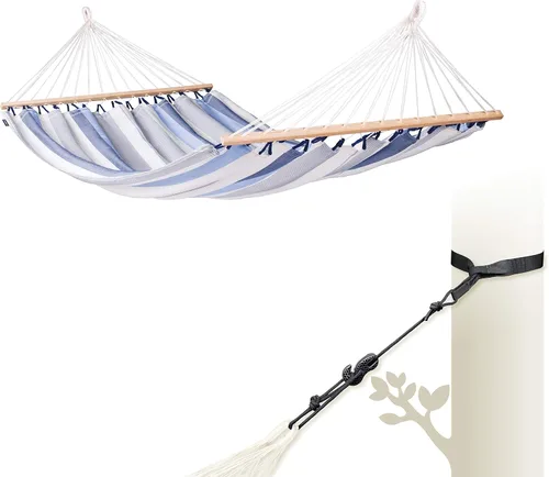 Miniatura 9 de La Siesta® Alisio Hamaca con barra esparcidora, hamaca exterior resistente a la intemperie, hamaca exterior de tela para 2 personas, hamaca para 2