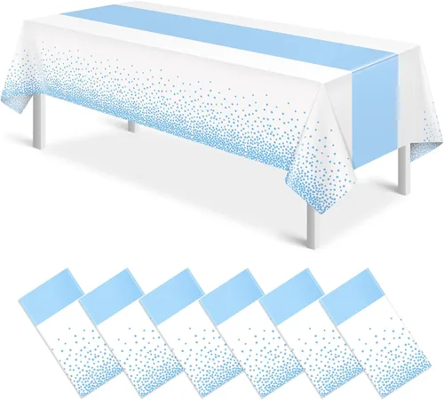Miniatura 45 de MASHAN 1 mantel negro y azul para decoración de fiesta, mantel de plástico negro impreso azul, funda rectangular desechable para cumpleaños, boda