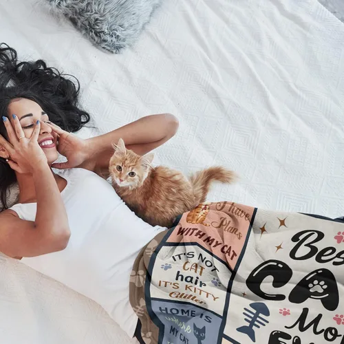 Miniatura 4 de Regalos de mamá de gato Henazin para mujeres, manta temática de gatos para mujeres de 60"X50", regalo para amantes de gatos para mujer/niña/dama