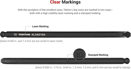 Miniatura 5 de TEKTON Juego de llaves en L hexagonales de extremo esférico con soporte, 10 piezas (0.051-0.394 in, tamaños comunes) KLX91202