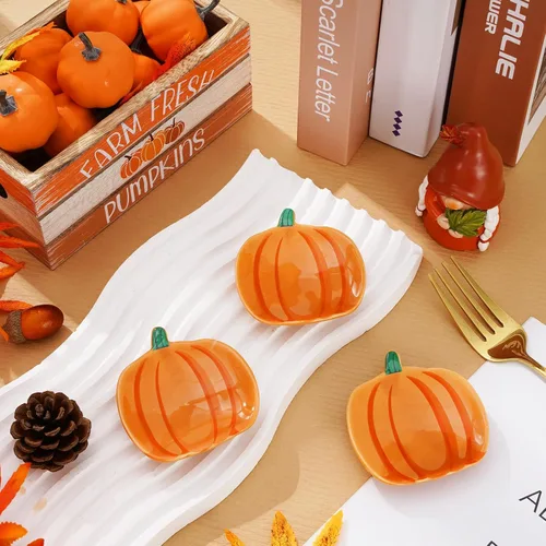 Miniatura 3 de Whaline 4 piezas de soporte para cucharas de cerámica de calabaza, platos de salsa de calabaza Shpaed, plato de café de Acción de Gracias, plato