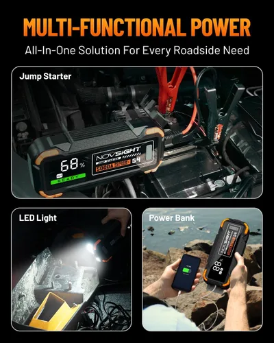 Miniatura 3 de NOVSIGHT Arrancador de batería de automóvil – Arrancador de batería portátil de 5000 A (12.0 L de gasolina/10.0 L diesel) caja de arranque de coche
