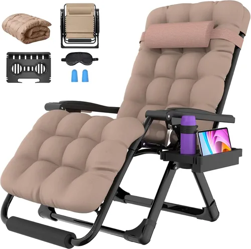 Miniatura 12 de Suteck Silla de gravedad cero de gran tamaño, silla reclinable de 29 pulgadas XL para exteriores con cojín extraíble y reposacabezas, silla