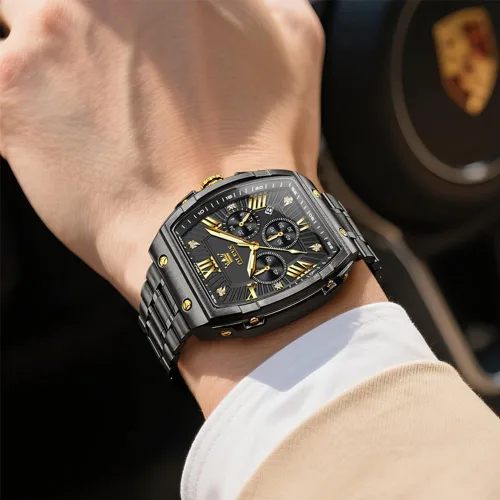 Miniatura 4 de OLEVS Relojes para Hombres Cronógrafo Impermeable Cara Rectangular Fase Lunar Correa de Acero Inoxidable Relojes de Vestir para Hombres Luminoso