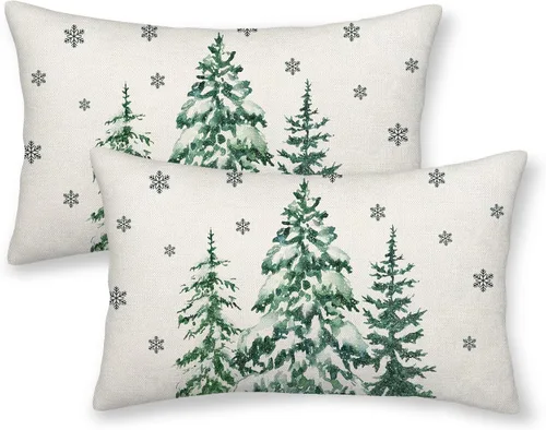 Miniatura 8 de Fundas de almohada navideñas de 20x20 pulgadas Juego de 2 Fundas de almohada con diseño de copo de nieve Decoración navideña Fundas de almohada