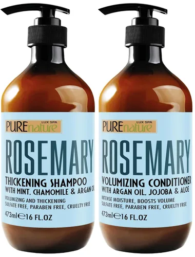 Juego de champú y acondicionador de romero – Fórmula sin sulfato con menta – Productos voluminizadores y cuidado espesante para cabello adelgazante
