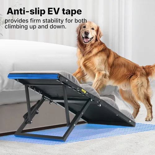 Miniatura 6 de Veehoo Rampa para perros para cama y sofá, altura ajustable de 12 a 20 pulgadas, escaleras plegables para perros para meterse en la cama de 17