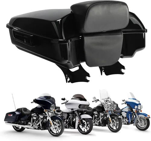 Miniatura 45 de TCT-MOTORPARTS Atlas Silver Metálico Maletero de Viaje Modificado con Respaldo y Montaje en Rack Adecuado para Harley Touring 14-25 Street Glide