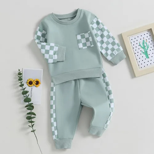 Miniatura 114 de Ropa de bebé niño 3 6 9 12 18 24M 3T Conjunto de pantalones con capucha patchwork sudadera con capucha pantalones de rayas traje de otoño invierno