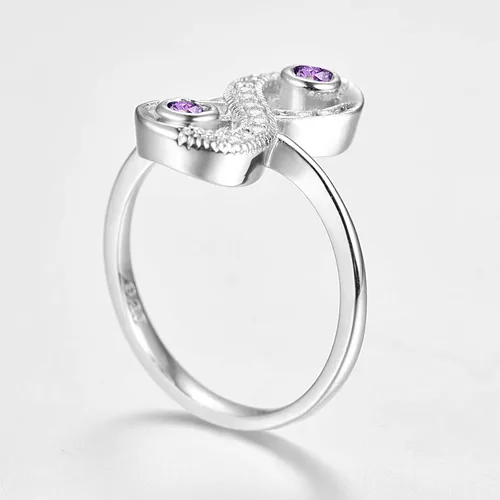 Miniatura 41 de Narica Anillo de 21 piedras chapadas en plata, apilables, corte redondo, zafiro azul, circonita cúbica, relleno de circonita cúbica, halo