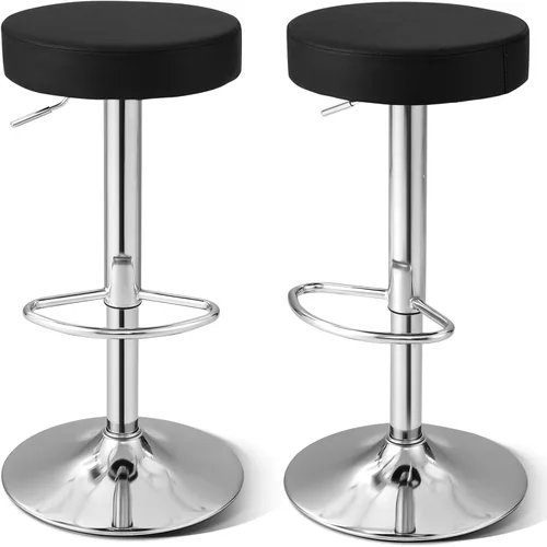 Miniatura 15 de WATERJOY Taburetes de barra redondos ajustables, taburete de bar giratorio de Seat de la PU con reposapiés