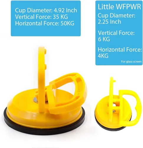 Miniatura 5 de WFPOWER Levantador de mango con ventosa amarilla de 5 pulgadas, removedor de abolladuras/ventosa de cristal resistente con ventosa pequeña Amarillo