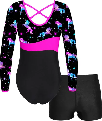 Miniatura 2 de Choomomo Conjunto de leotardo de manga larga con pantalones cortos para gimnasia baile de ballet
