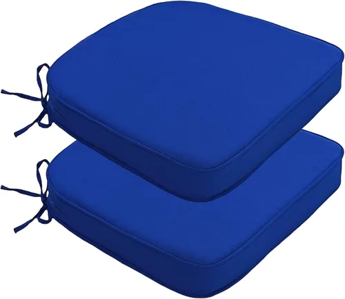 Miniatura 26 de JMGBird Juego de 2 cojines para sillas de exterior, patrón de flores de mandala azul, 16 x 17 pulgadas, cojines de asiento de patio con lazos