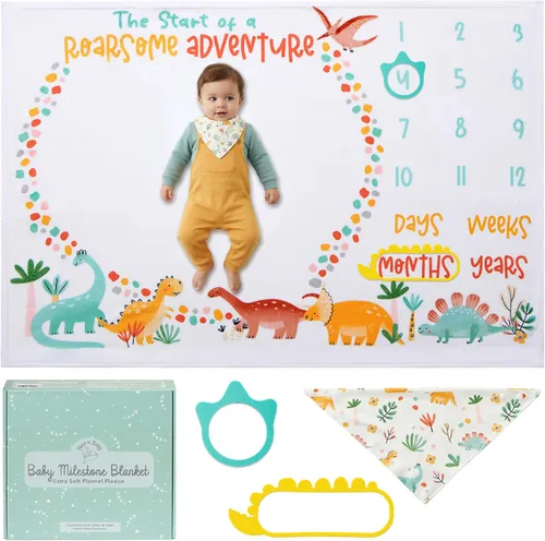 Miniatura 10 de Manta mensual de hito para bebé Bliss n' Baby para niña - 152,4x101,6 cm - Manta antiarrugas para recién nacido con tabla de crecimiento - Lavable