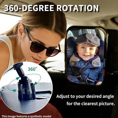 Miniatura 2 de Funbliss Espejo de Coche para Bebé para Asiento Orientado hacia Atrás, Rotación de 360°, Vidrio Acrílico Irrompible Certificado de Seguridad, Vista